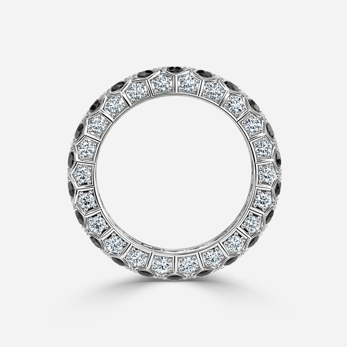 Hexa Black Diamond And Diamond Eternity Ring In Platinum