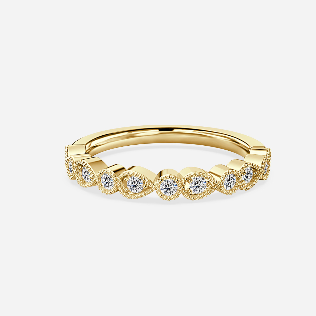 Vintage Milgrain Diamond Wedding Ring In Yellow Gold
