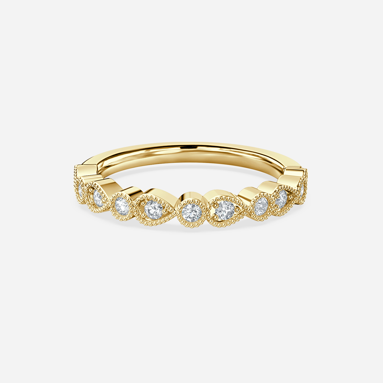 Vintage Milgrain Diamond Wedding Ring In Yellow Gold