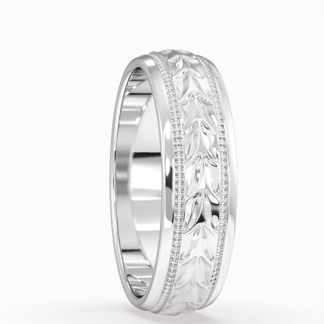 Ares Platinum Carved Milgrain Gents Wedding Ring