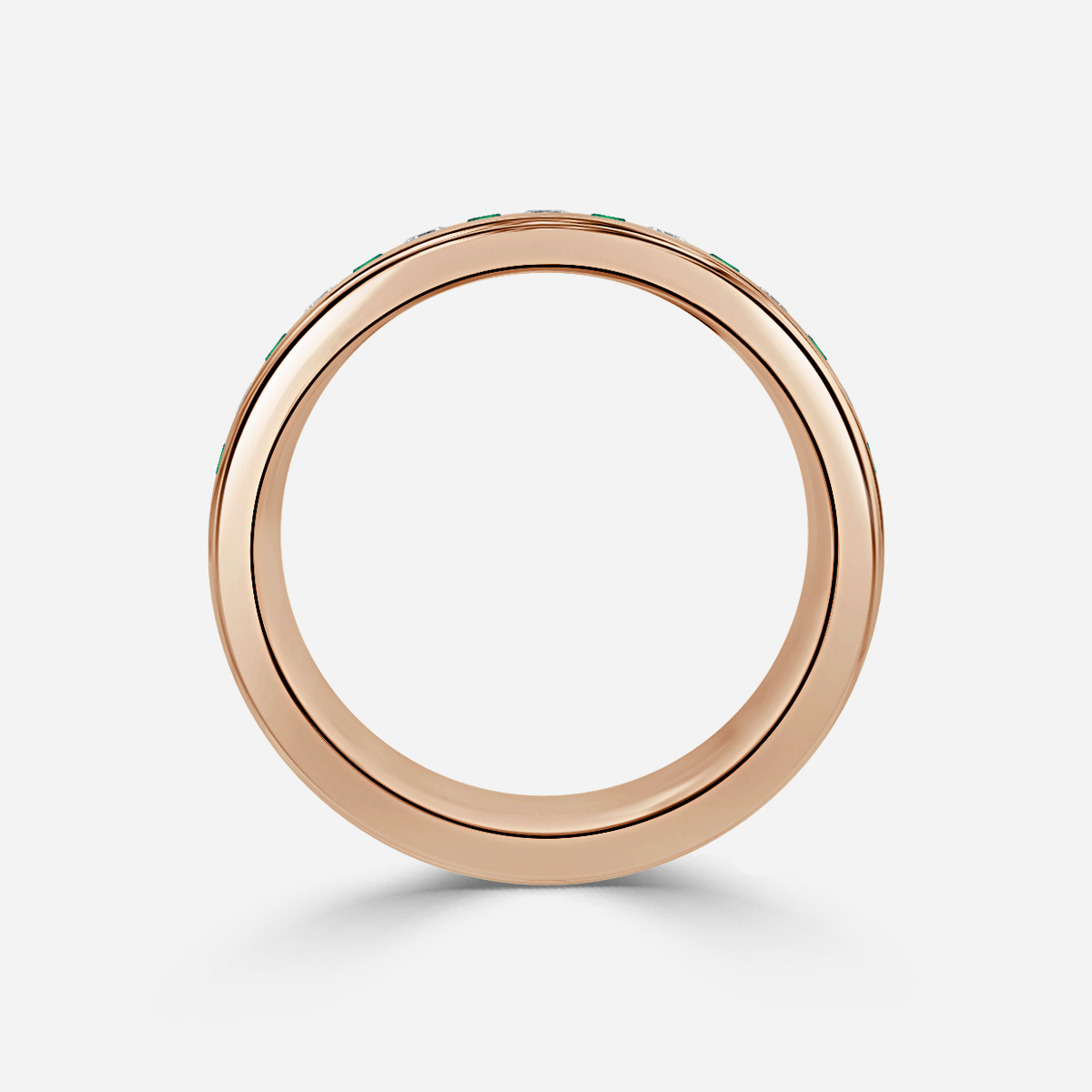 Bradley Rose Gold Emerald Cut And Emerald Round Diamond Wedding Ring