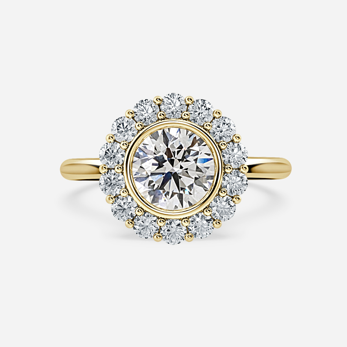Aruna Yellow Gold Halo Engagement Ring