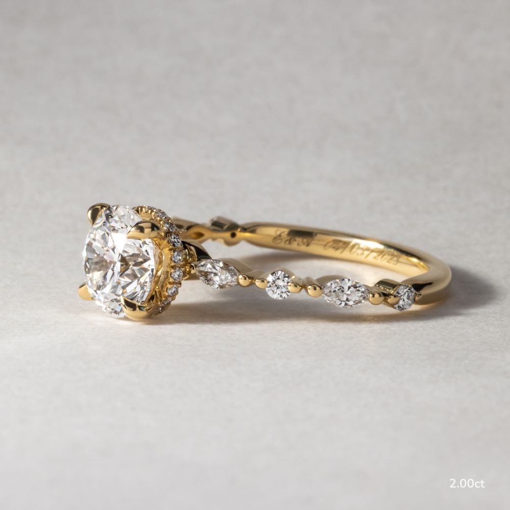 Laura Yellow Gold Marquise And Round Diamond Band Engagement Ring