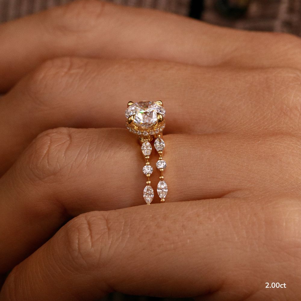 Laura Yellow Gold Marquise And Round Diamond Band Engagement Ring