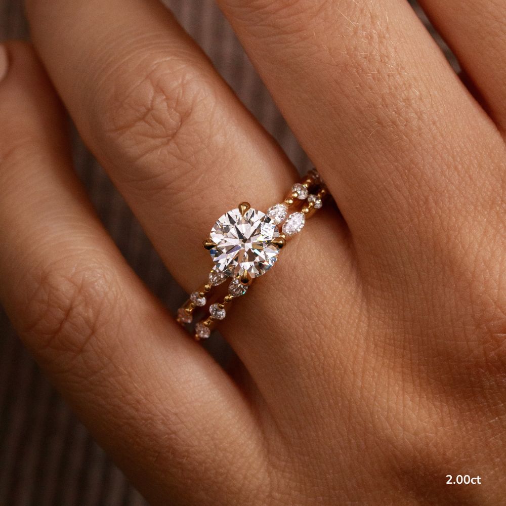 Laura Yellow Gold Marquise And Round Diamond Band Engagement Ring
