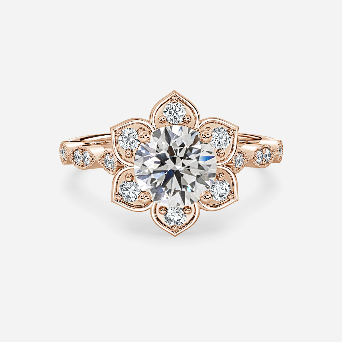 Dianella Rose Gold Flower Engagement Ring