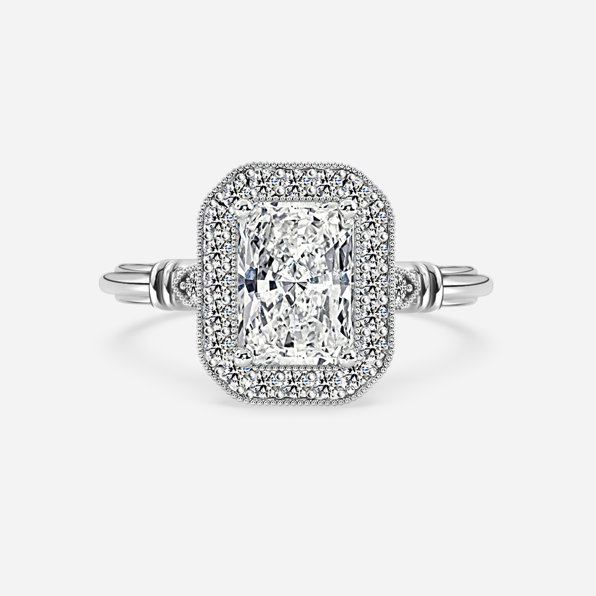 Astaire White Gold Milgrain Halo Engagement Ring