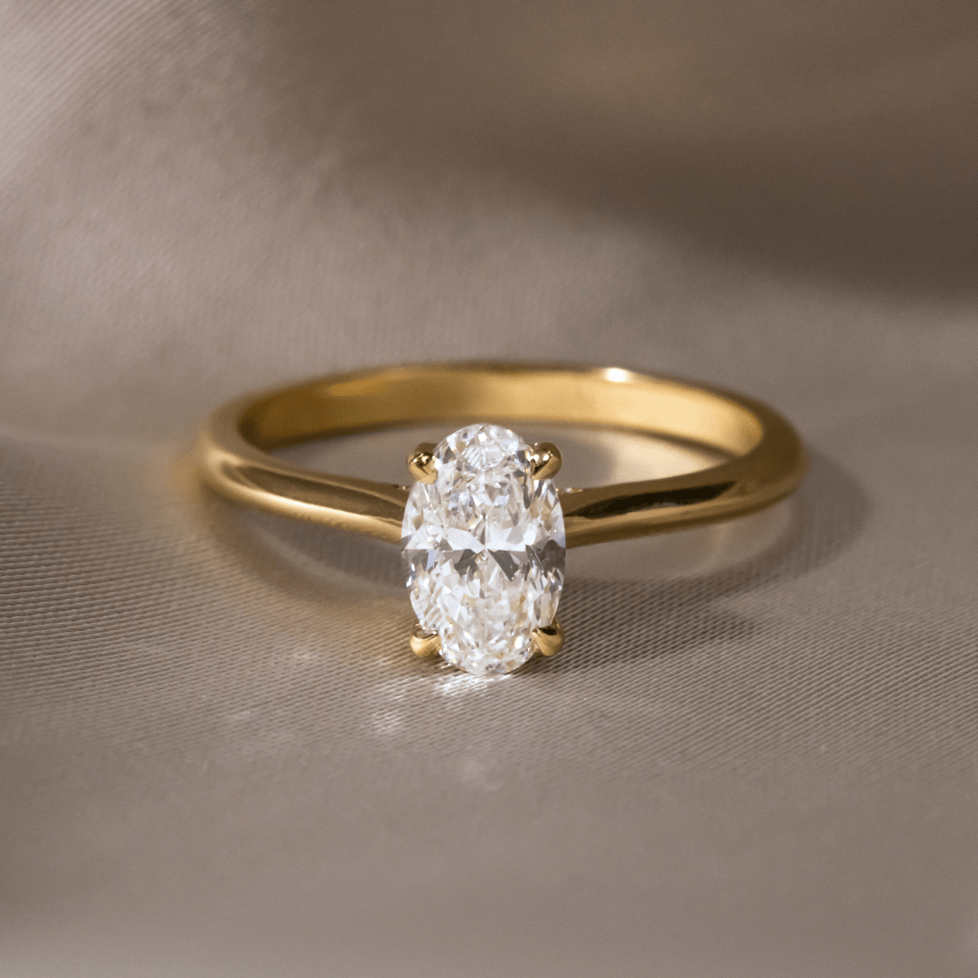 0.70ct Lab Grown Oval Yellow Gold Juliette Hidden Halo Engagement Ring
