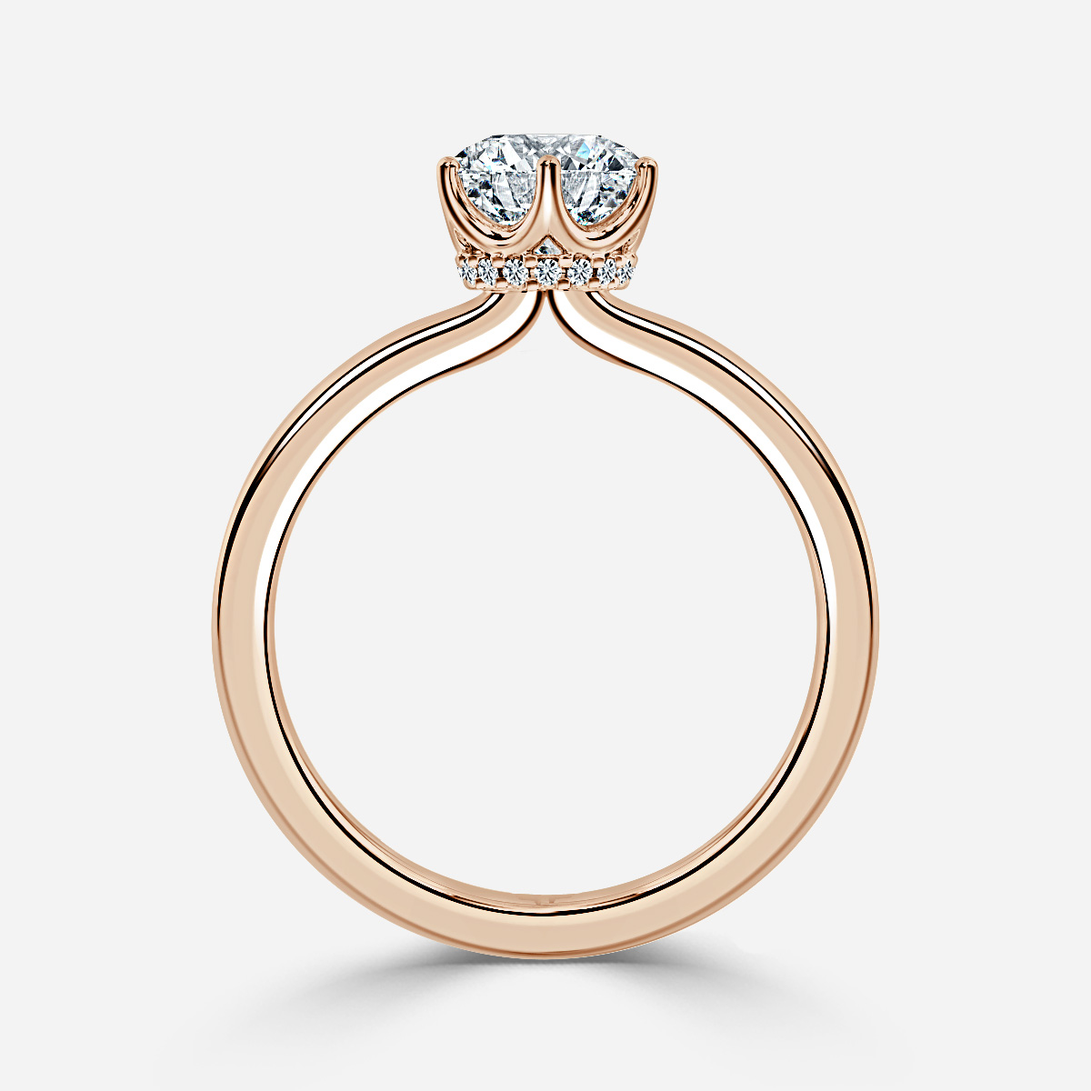 Viola Rose Gold Six Prong Hidden Halo Engagement Ring