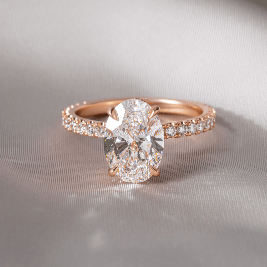 2.00ct Lab Grown Oval Rose Gold Samara Hidden Halo Engagement Ring ...