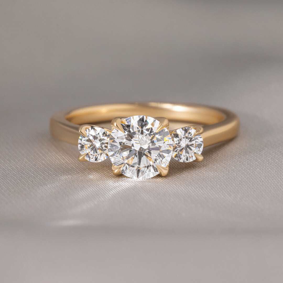 Rohini Yellow Gold Trilogy Engagement Ring Round Lab Diamond - 1.00ct ...