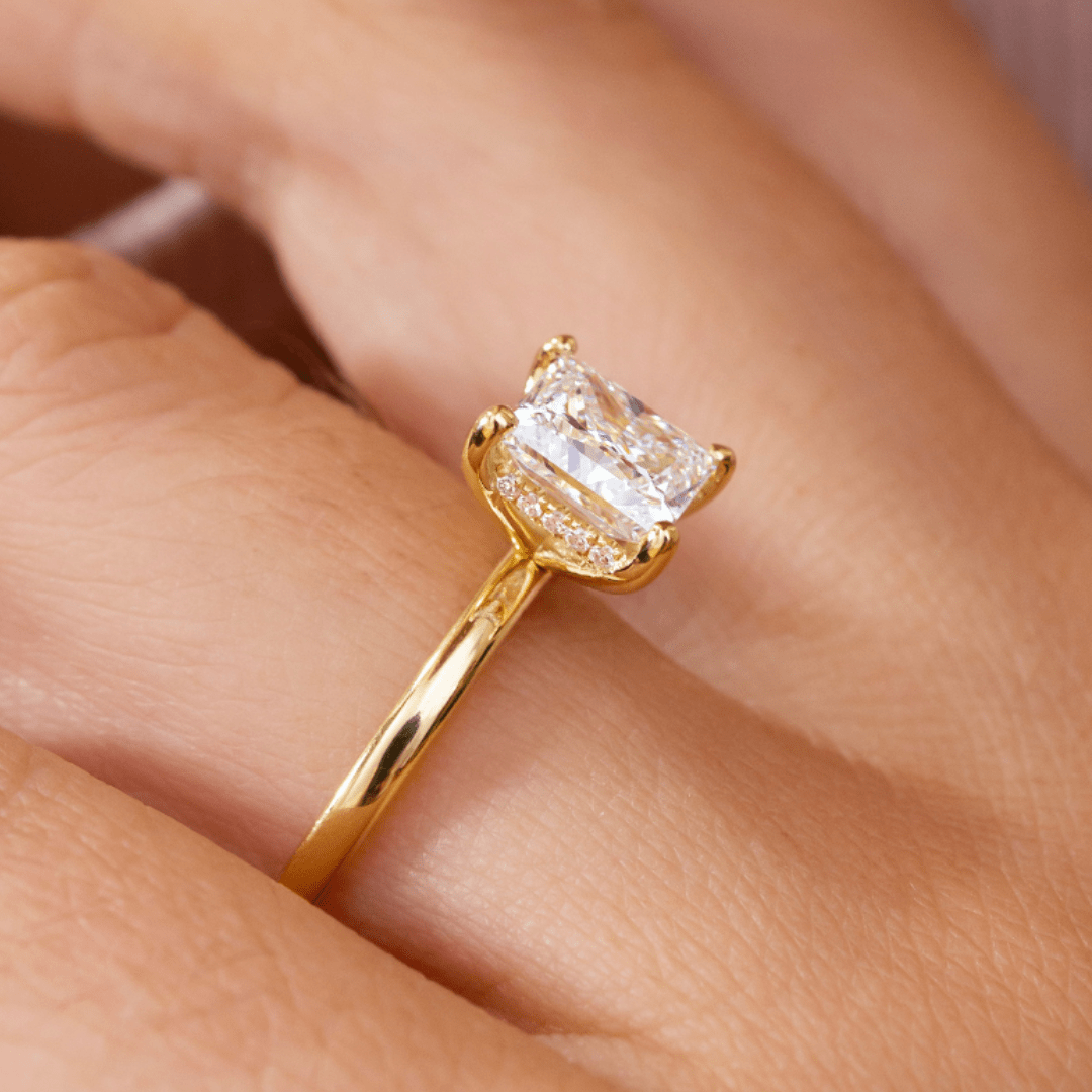 Lab Grown Princess Yellow Gold Kate Hidden Halo Engagement Ring