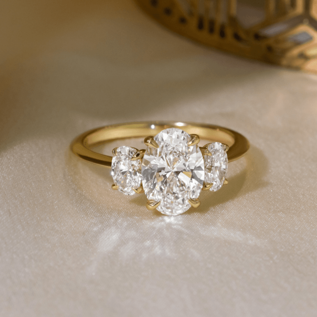 Cairo Yellow Gold Trilogy Engagement Ring Oval Lab Diamond - 1.50ct ...