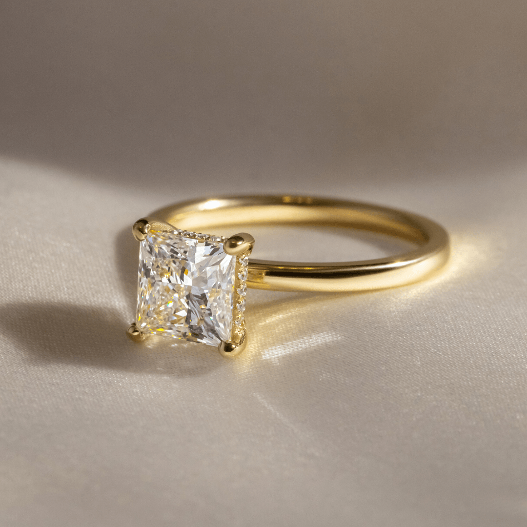 Lab Grown Princess Yellow Gold Kate Hidden Halo Engagement Ring