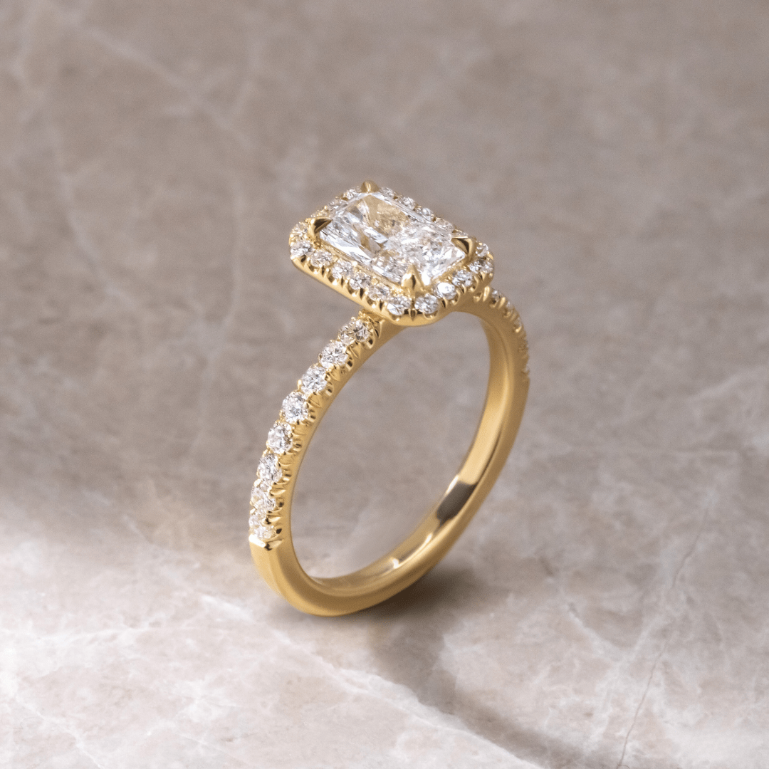 0.90ct Lab Grown Radiant Yellow Gold Ayla Halo Engagement Ring