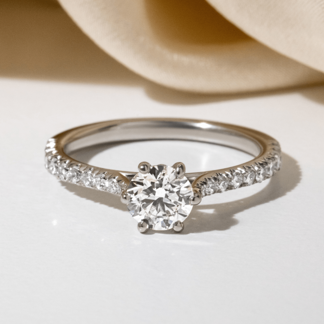 Six Prong Platinum Engagement Ring Round Lab Diamond - 0.50ct