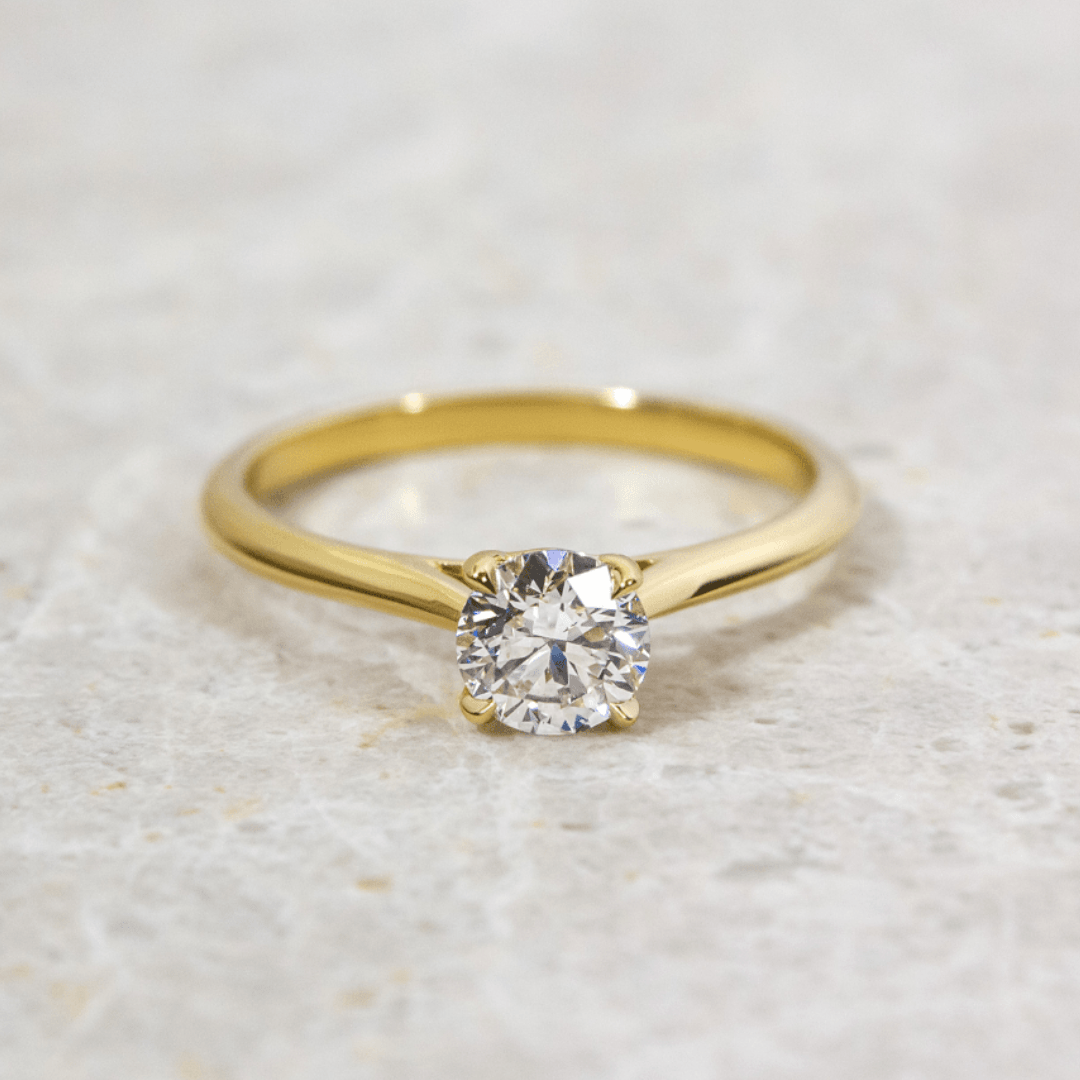Yellow Gold Solitaire Engagement Ring Round Lab Diamond, Tulip  - 0.50ct
