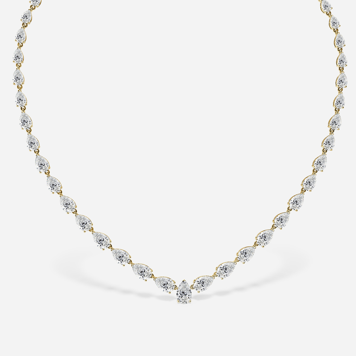 Luxurious Pear Diamond Tennis Necklace In Yellow Gold- 12.50ct