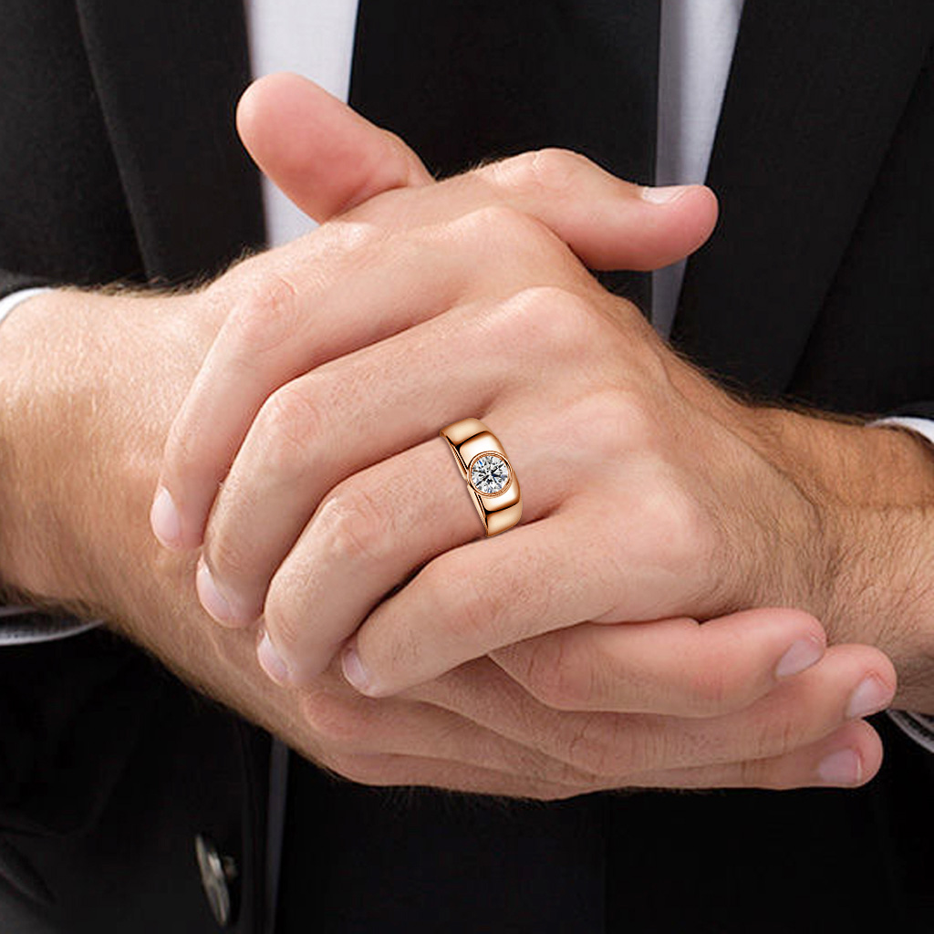 Walter Rose Gold Bazel Set Men's Engagement Ring