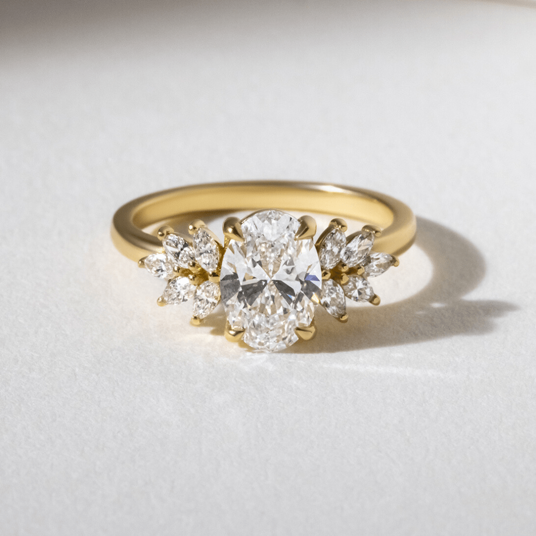 1.50 Ct Lab Grown Oval Yellow Gold Anastasia Cluster Engagement Ring