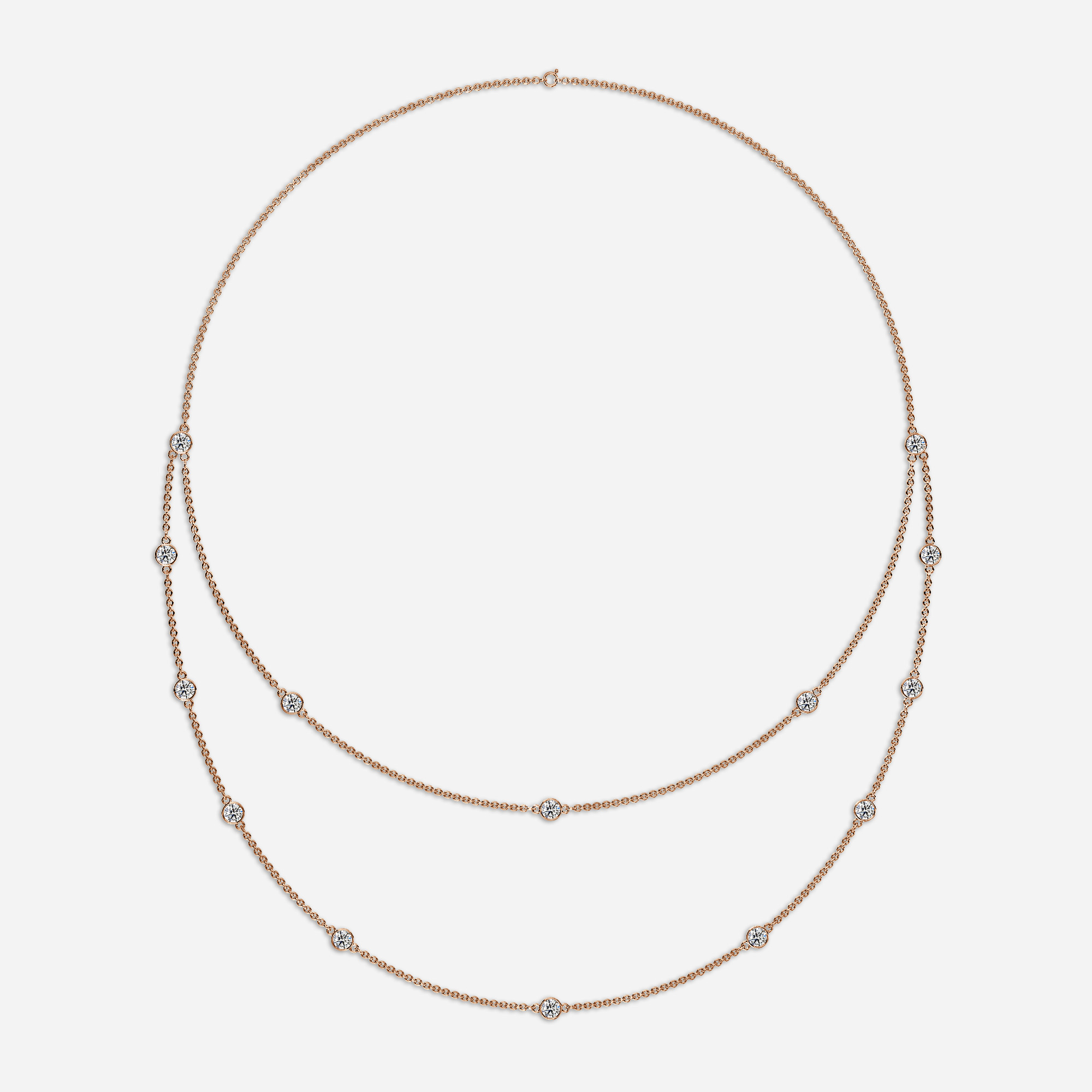 18 Inch Lab Grown Double Layered Diamond Necklace In Rose Gold 2.87 Ct
