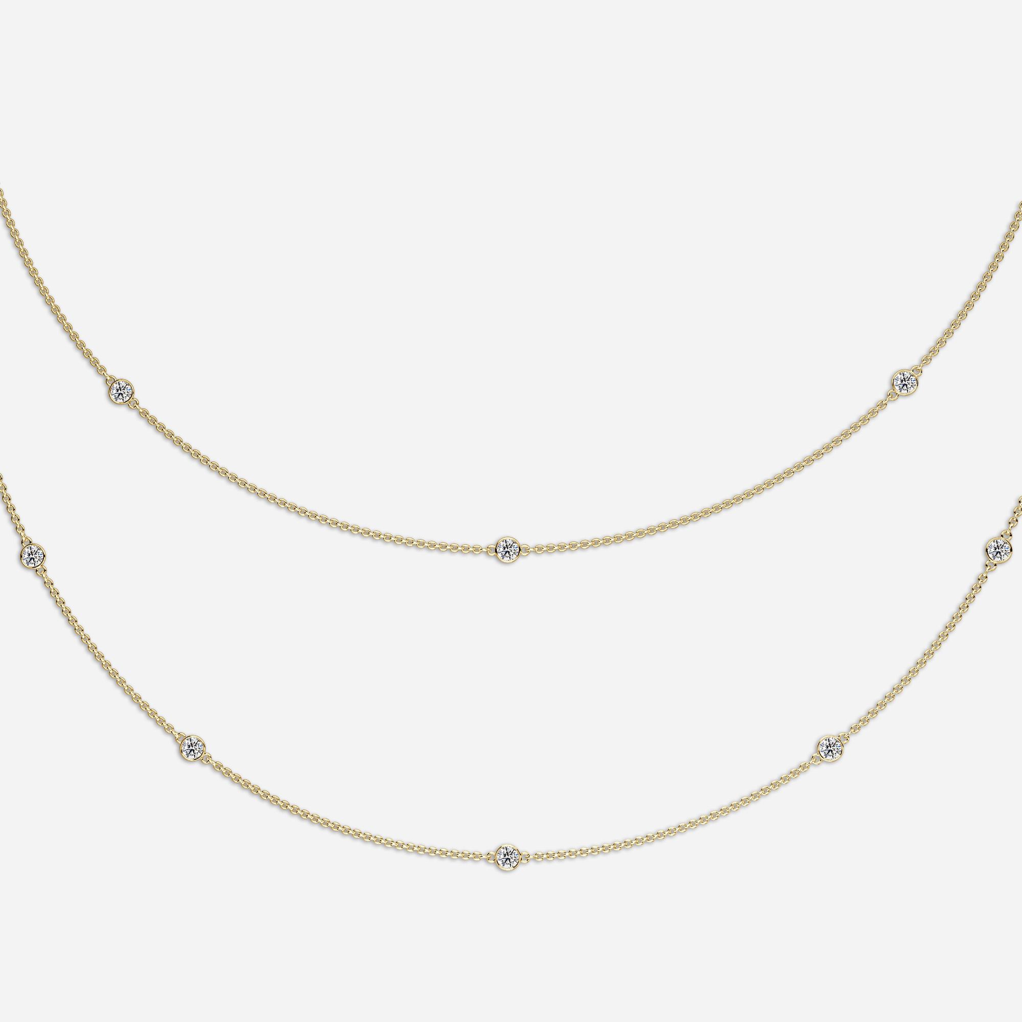 24 Inch Lab Grown Double Layered Diamond Necklace In Yellow Gold- 2.87ct