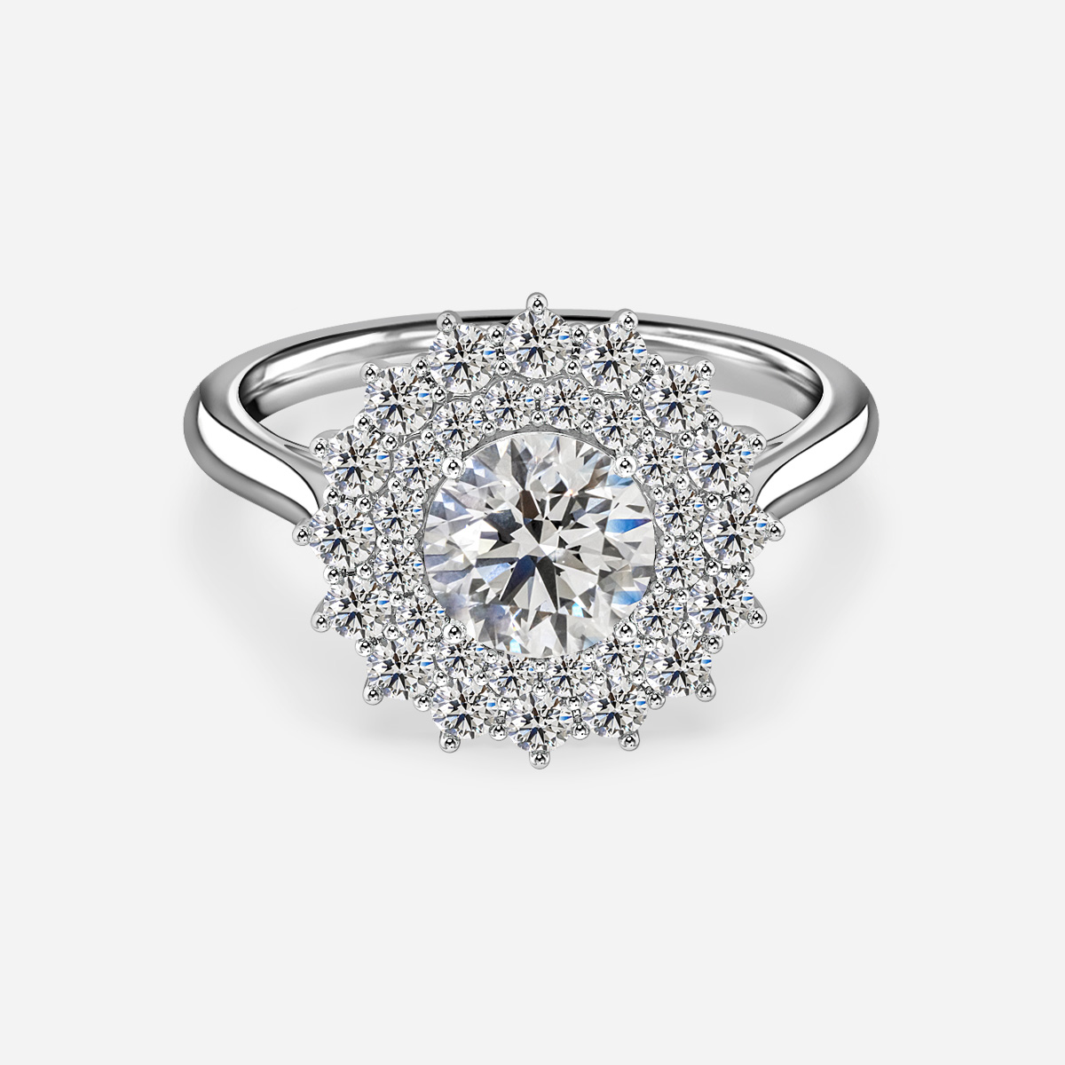 Starburst halo clearance engagement ring