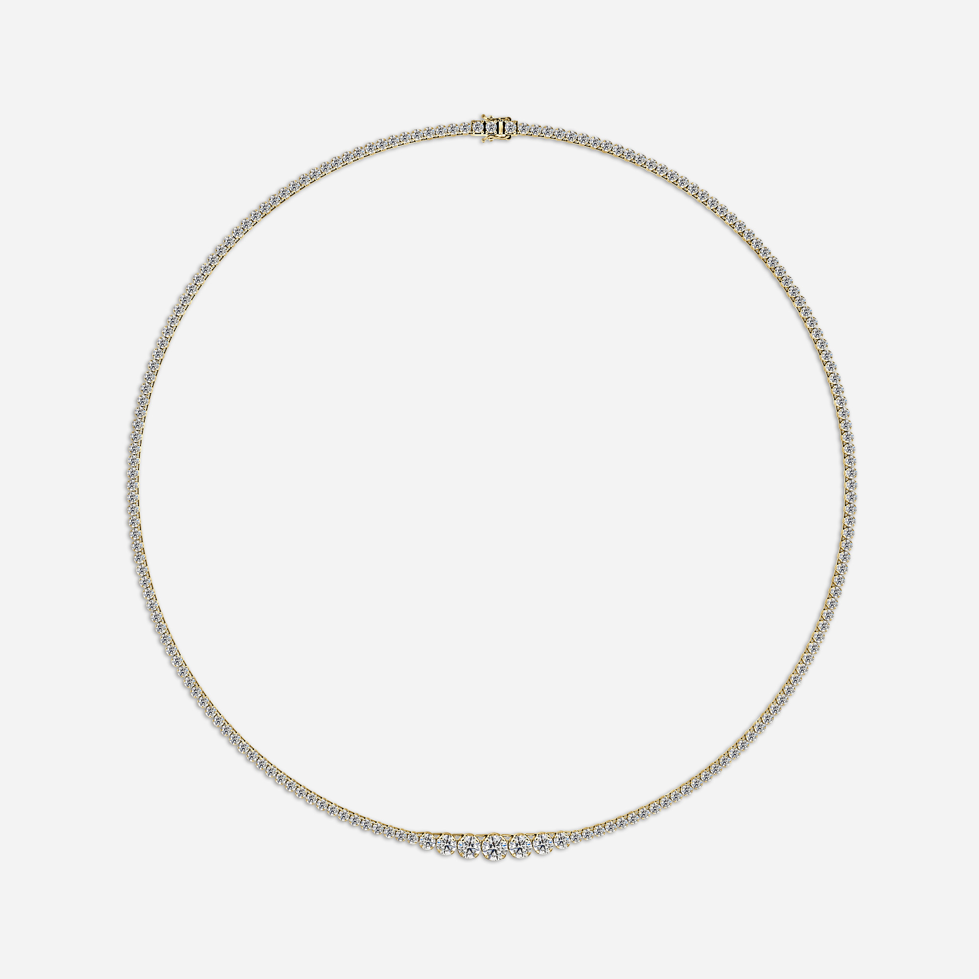 8.76 Ct Graduated Diamond Tennis Necklaces In Yellow Gold