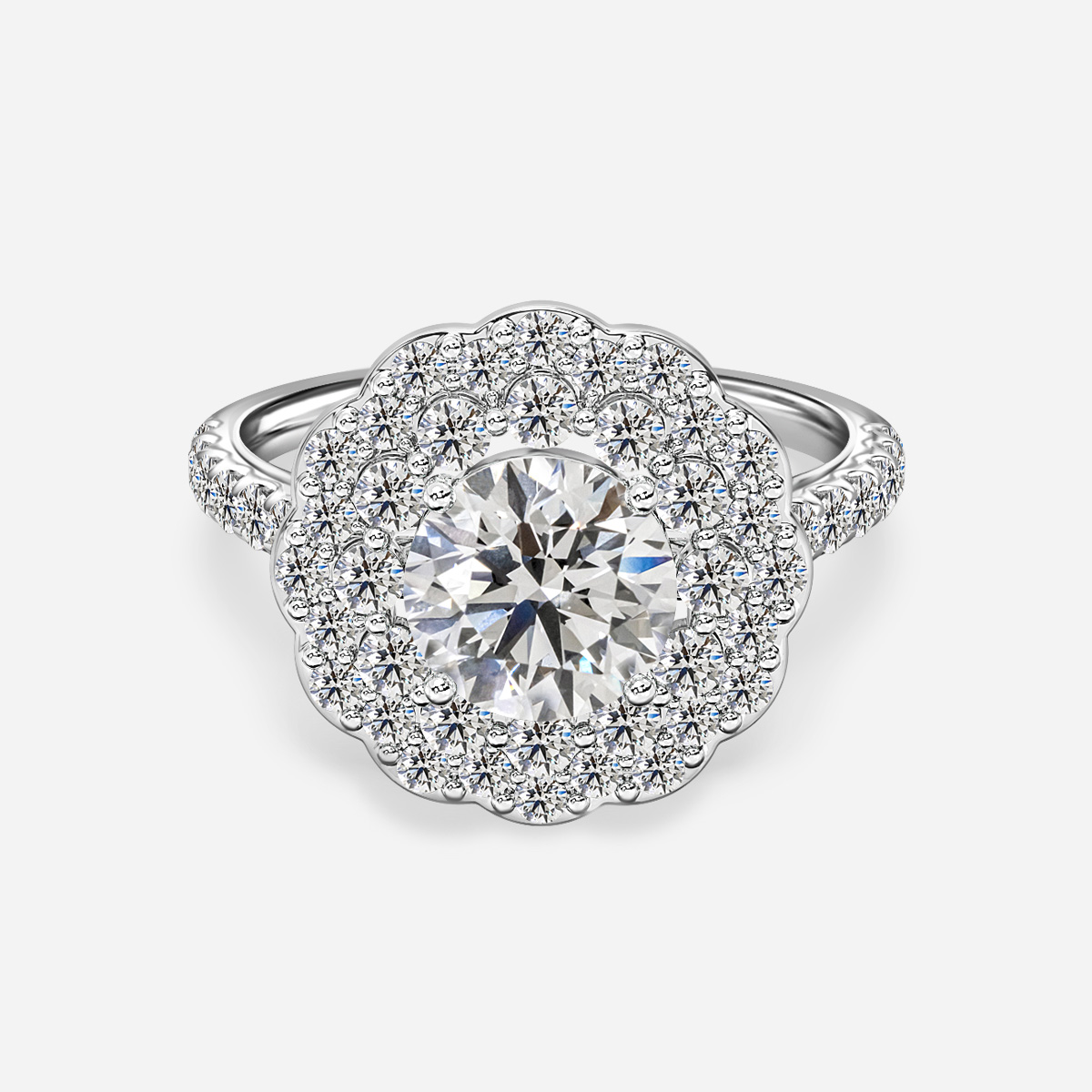 Jaina Platinum Double Halo Flower Engagement Ring