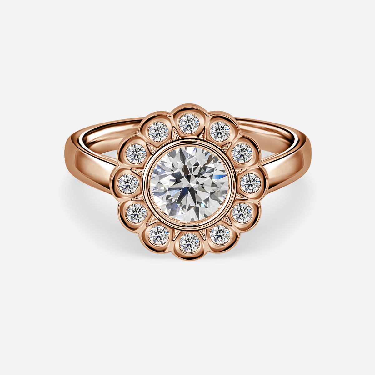 Nastya Rose Gold Bezel Set Flower Engagement Ring