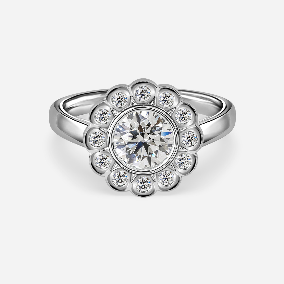 Nastya Platinum Bezel Set Flower Engagement Ring