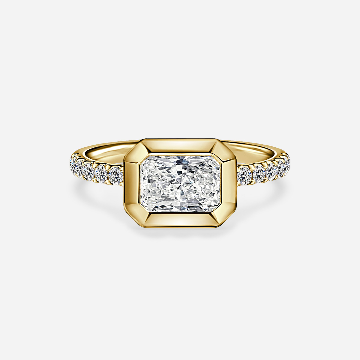 Qui Yellow Gold U-Shaped Bezel Set Pave Engagement Ring