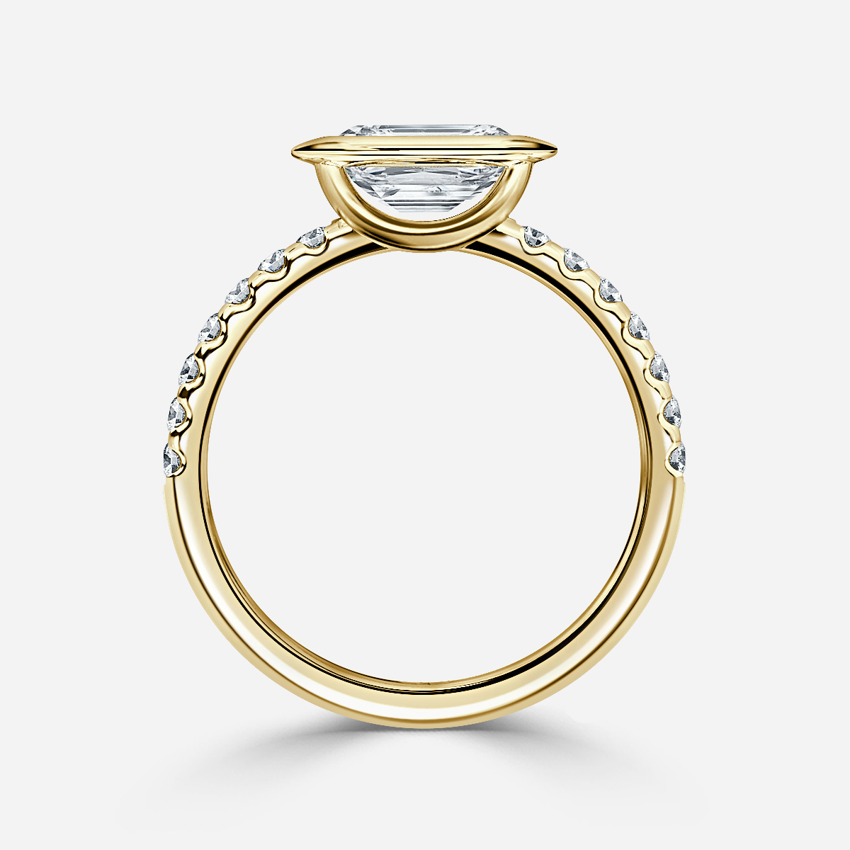 Qui Yellow Gold U-Shaped Bezel Set Pave Engagement Ring