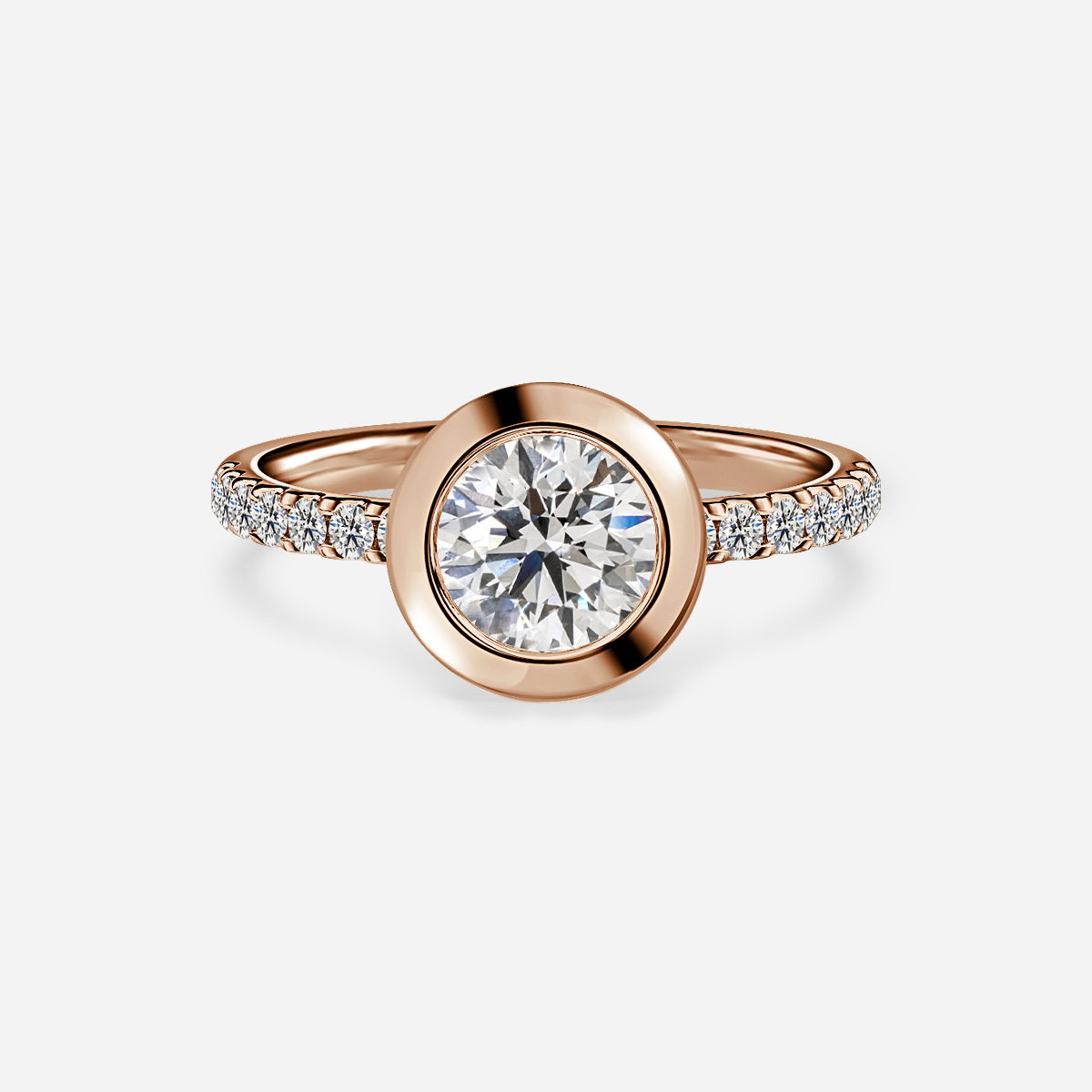 Qui Rose Gold U-Shaped Bezel Set Pave Engagement Ring