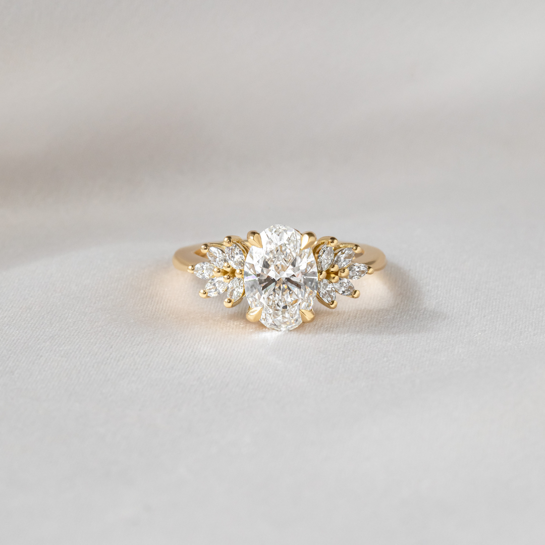 Anastasia Yellow Gold Cluster Engagement Ring Oval Lab Diamond 2.00ct