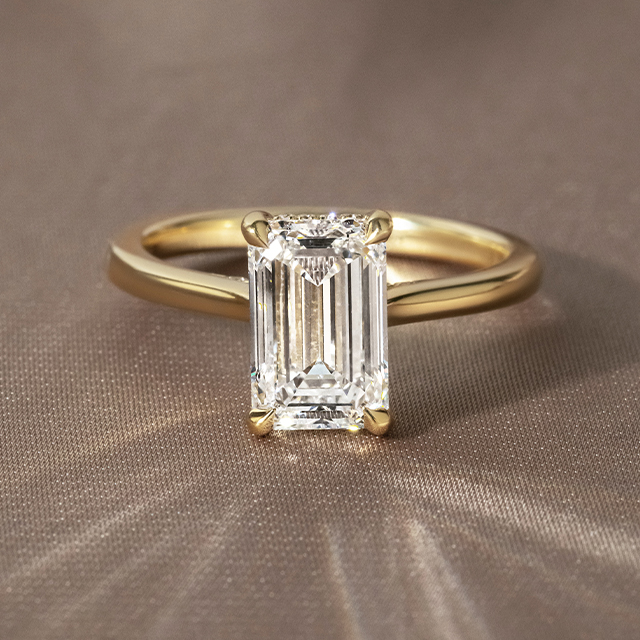 2ct Emerald Cut Lab Diamond Yellow Gold Juliette Hidden Halo
