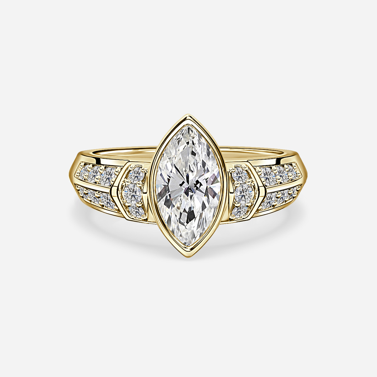 Nemit Yellow Gold Bezel Set Diamond Band Engagement Ring