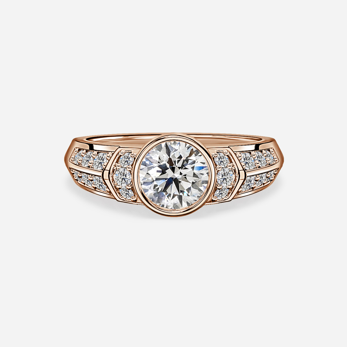 Nemit Rose Gold Bezel Set Diamond Band Engagement Ring
