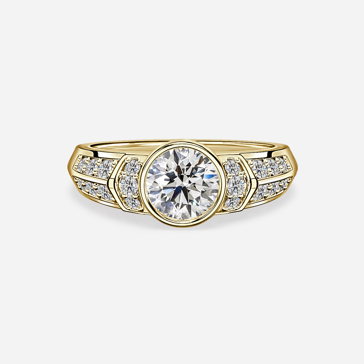 Nemit Yellow Gold Bezel Set Diamond Band Engagement Ring