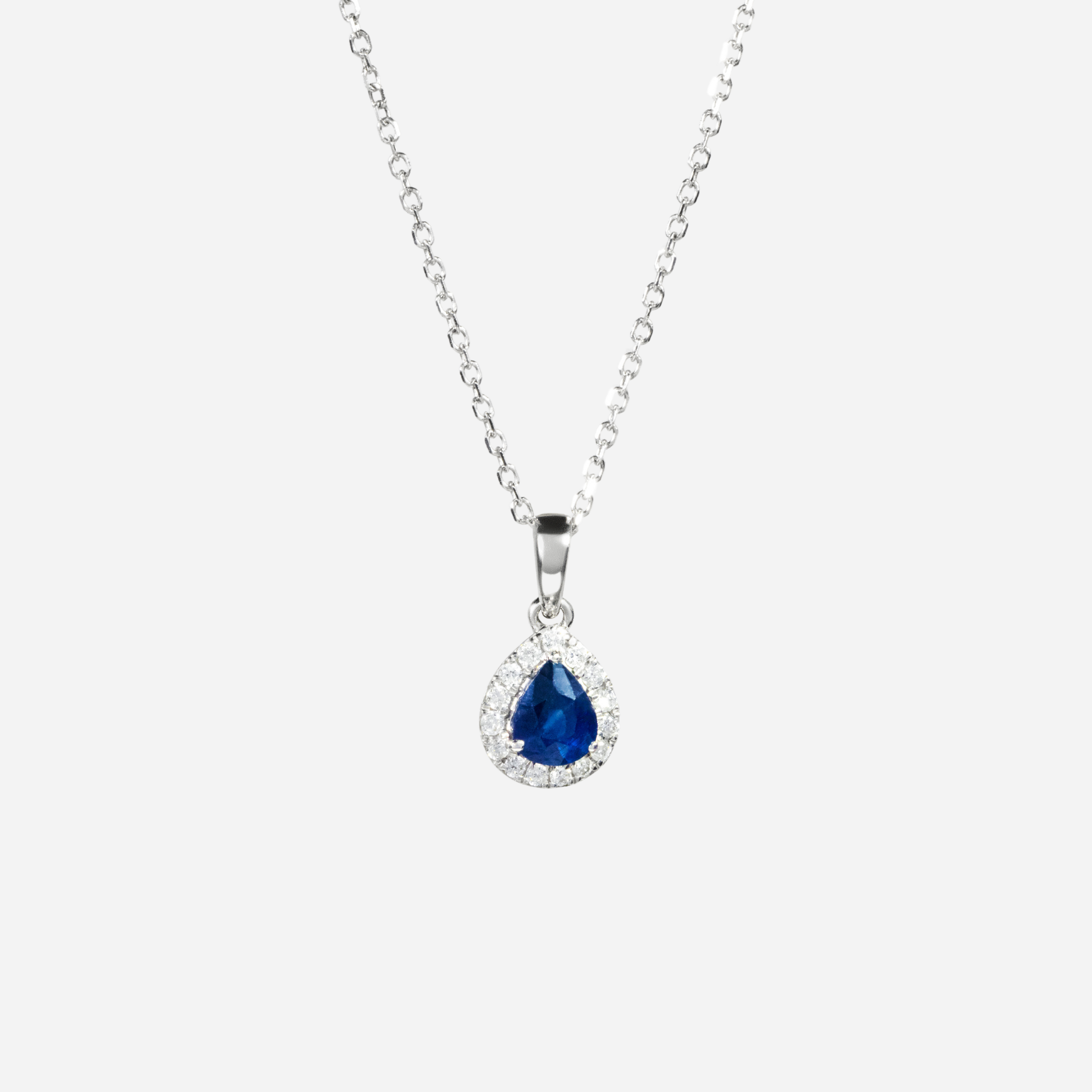 0.50 Carat Blue Sapphire And Diamond White Gold Halo Pendant Necklace