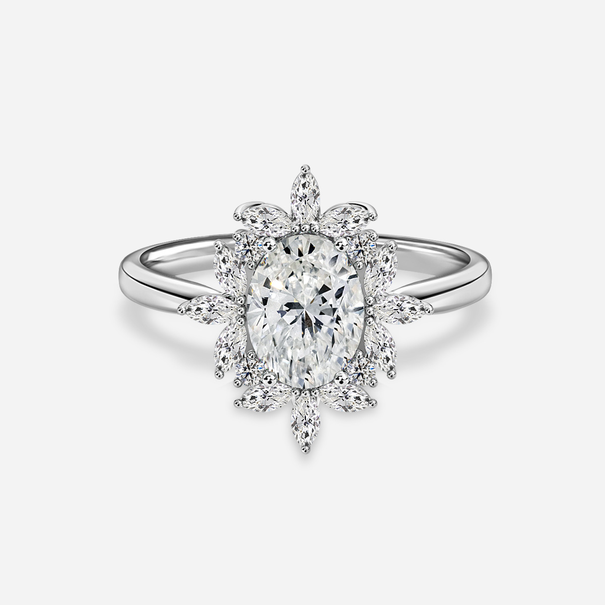 Dallas Platinum Flower Cluster Marquise And Round Diamond Engagement Ring