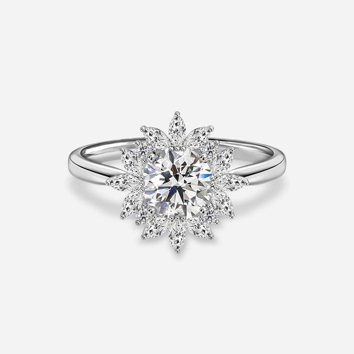 Dallas Platinum Flower Cluster Marquise And Round Diamond Engagement Ring