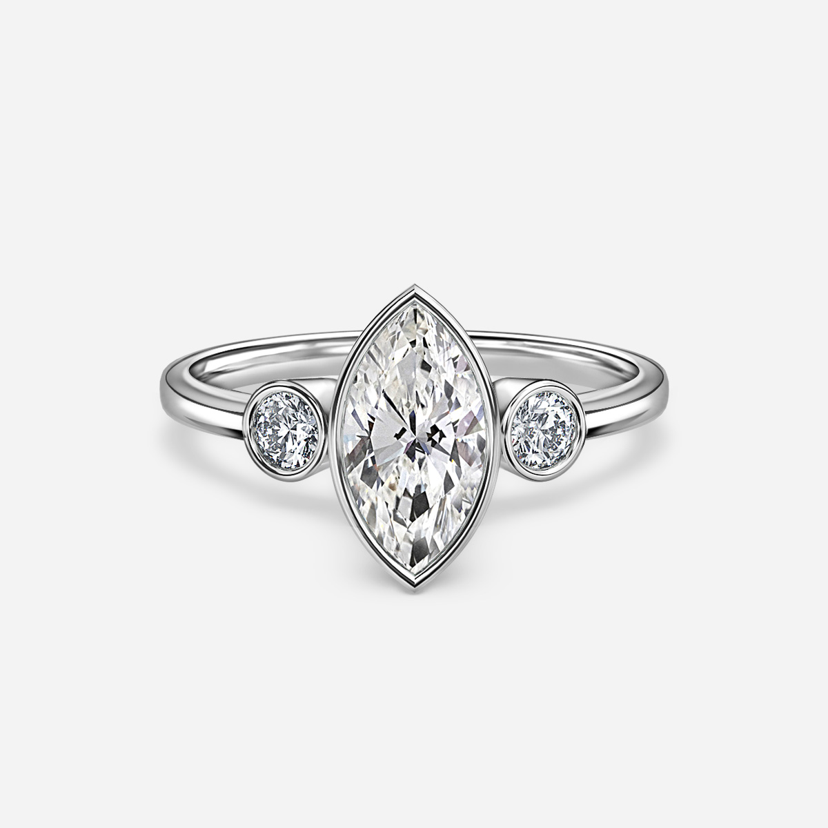 Varani Platinum Three Stone Bezel Engagement Ring