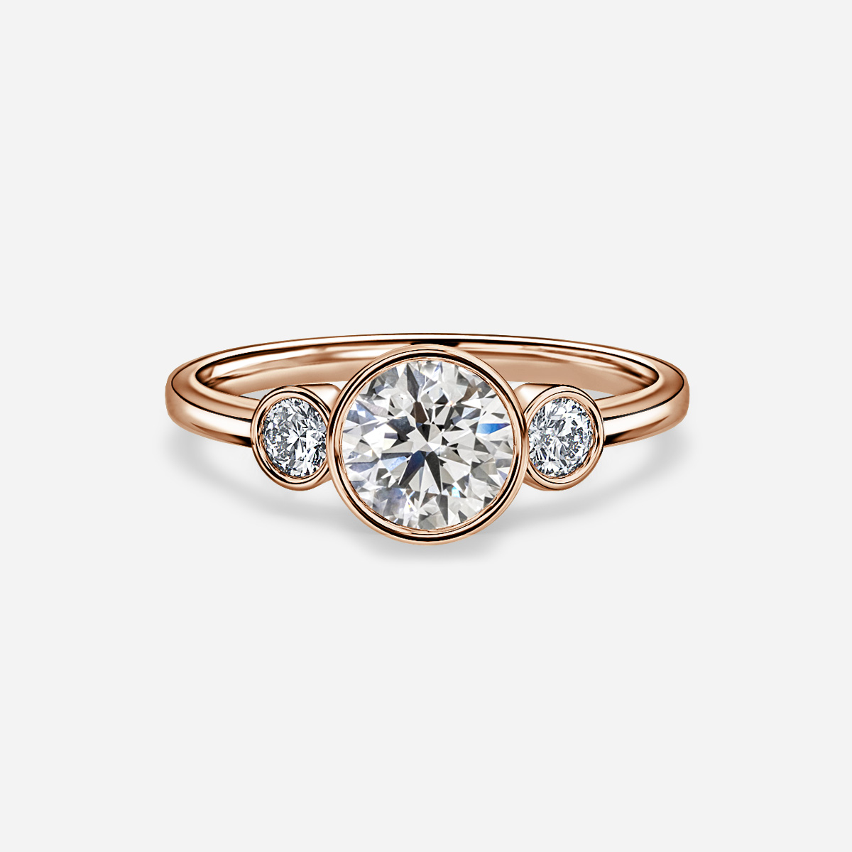 Varani Rose Gold Three Stone Bezel Engagement Ring