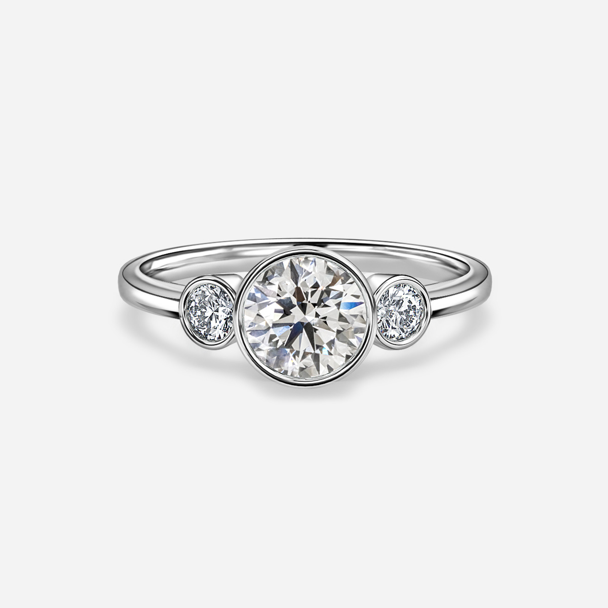 Varani Platinum Three Stone Bezel Engagement Ring