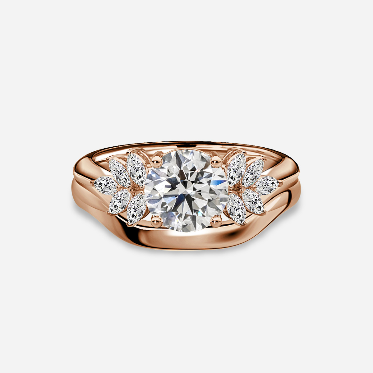 Anastasia Rose Gold Plain Band Bridal Set Engagement Ring