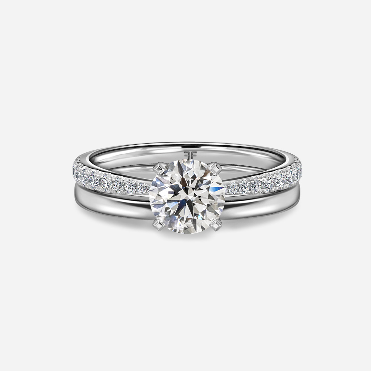 Firefly Platinum Plain Band Bridal Set Engagement Ring