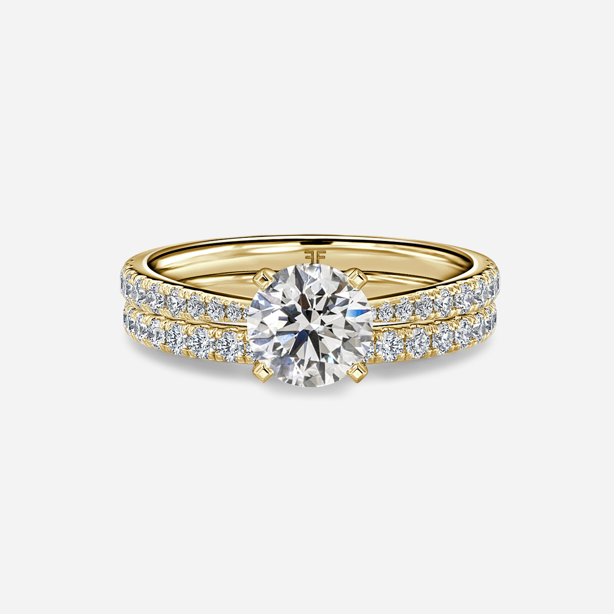 Firefly Yellow Gold Pave Band Bridal Set Engagement Ring