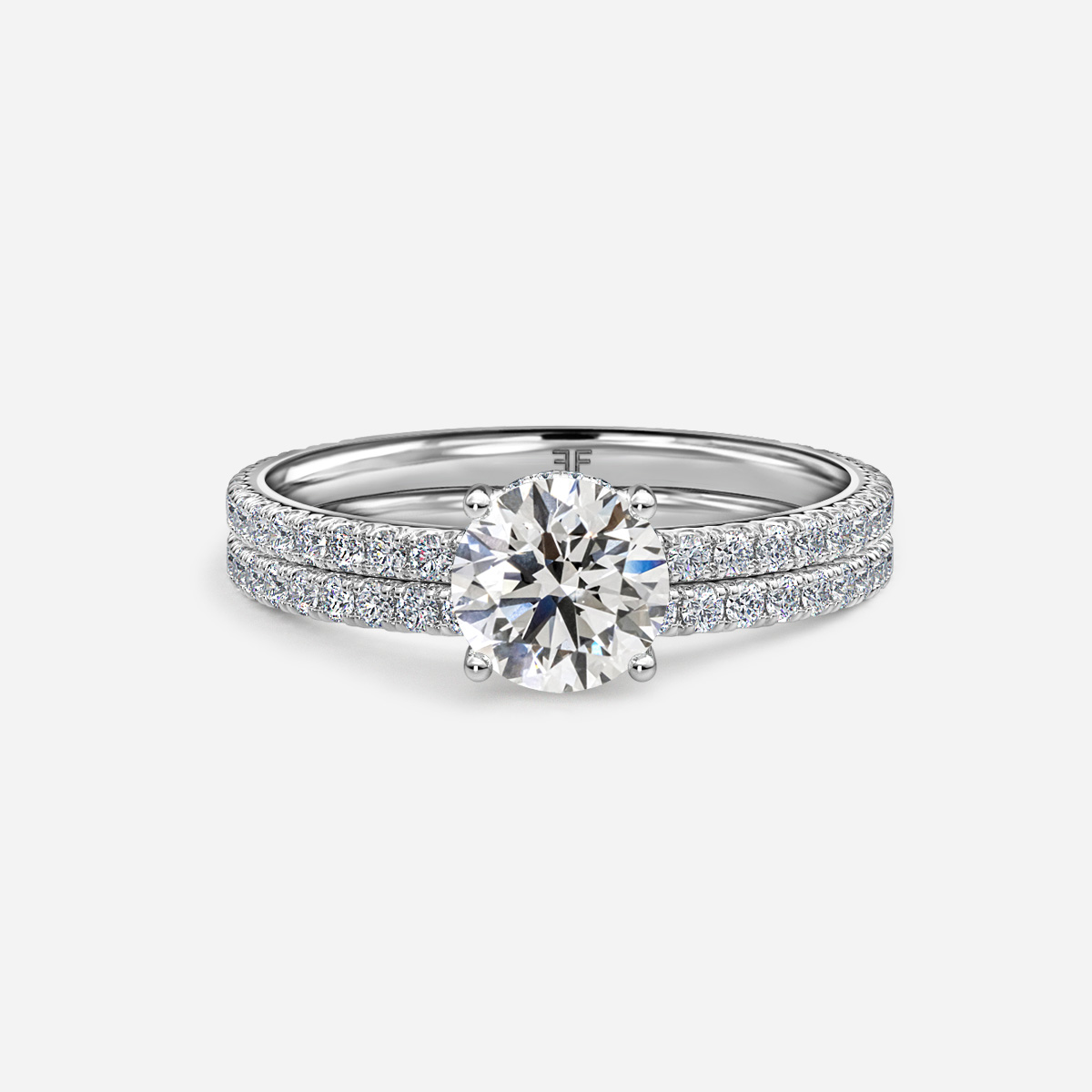 Sadie Petite Platinum Pave Band Bridal Set Engagement Ring