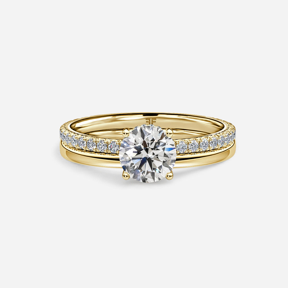 Sadie Petite Yellow Gold Plain Band Bridal Set Engagement Ring